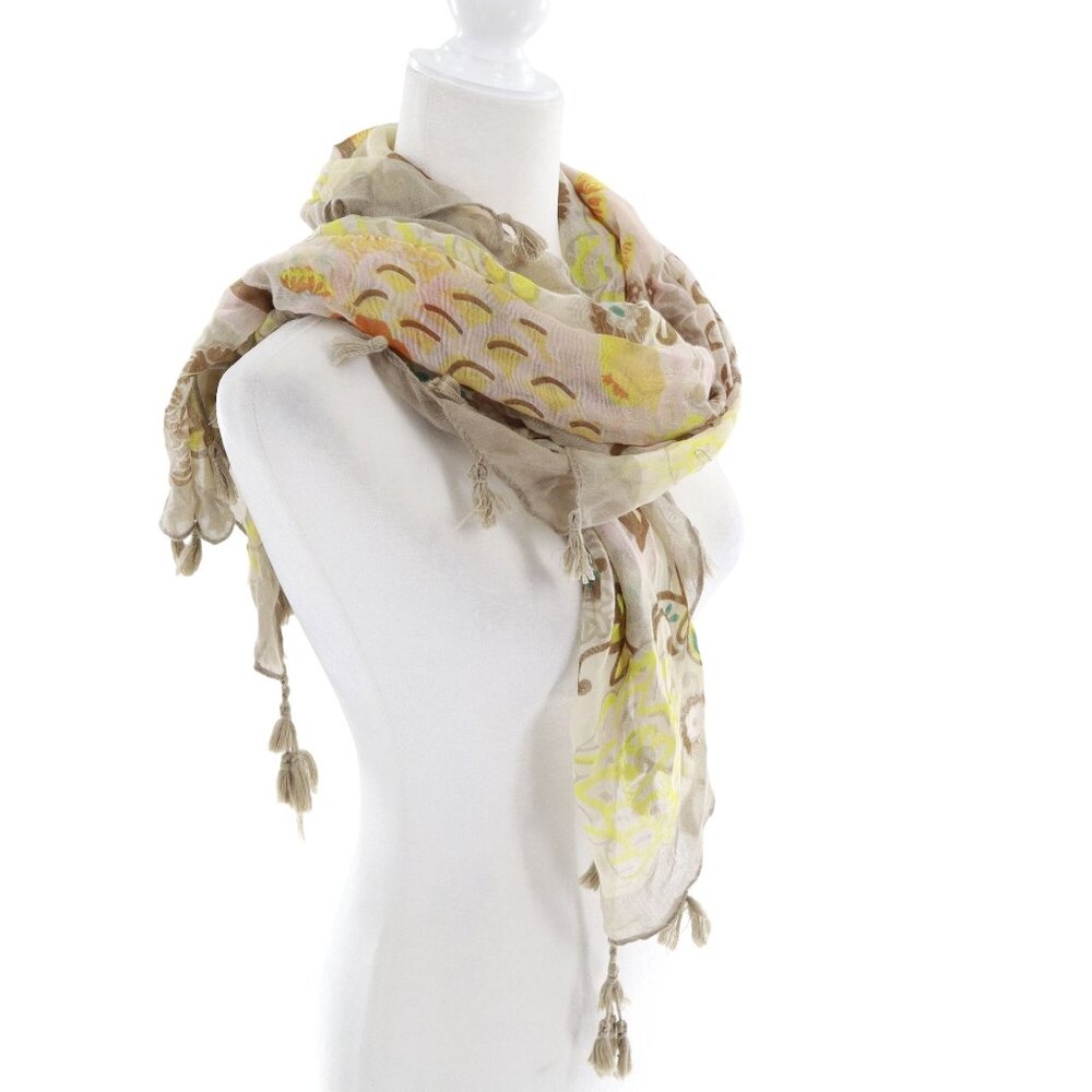 Sheer Floral Scarf Wrap Yellow Beige Romantic Boho Grannycore Bohemian Versatile